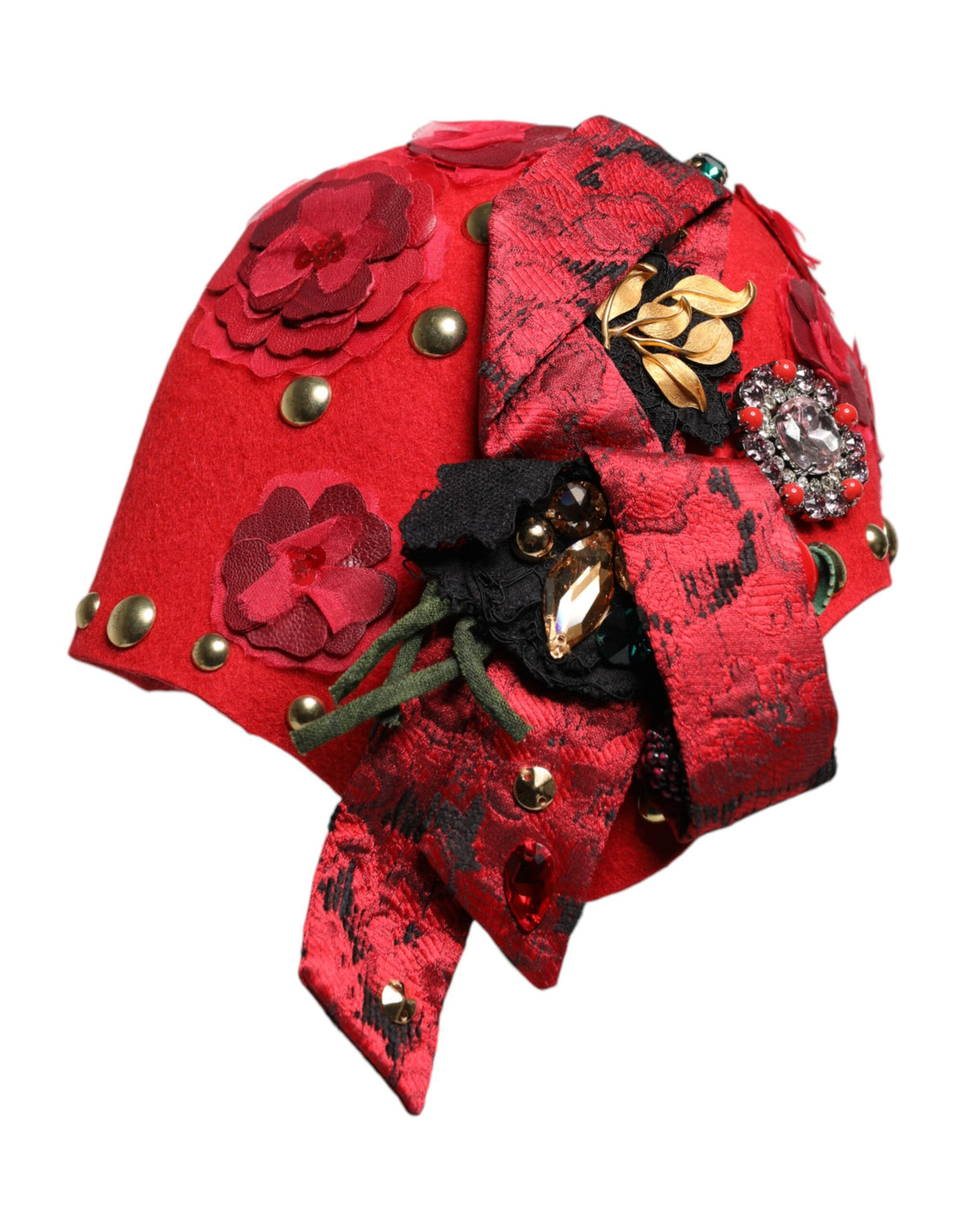 Dolce & Gabbana Cappello con cristalli, colore rosso, in seta e lana e cotone
