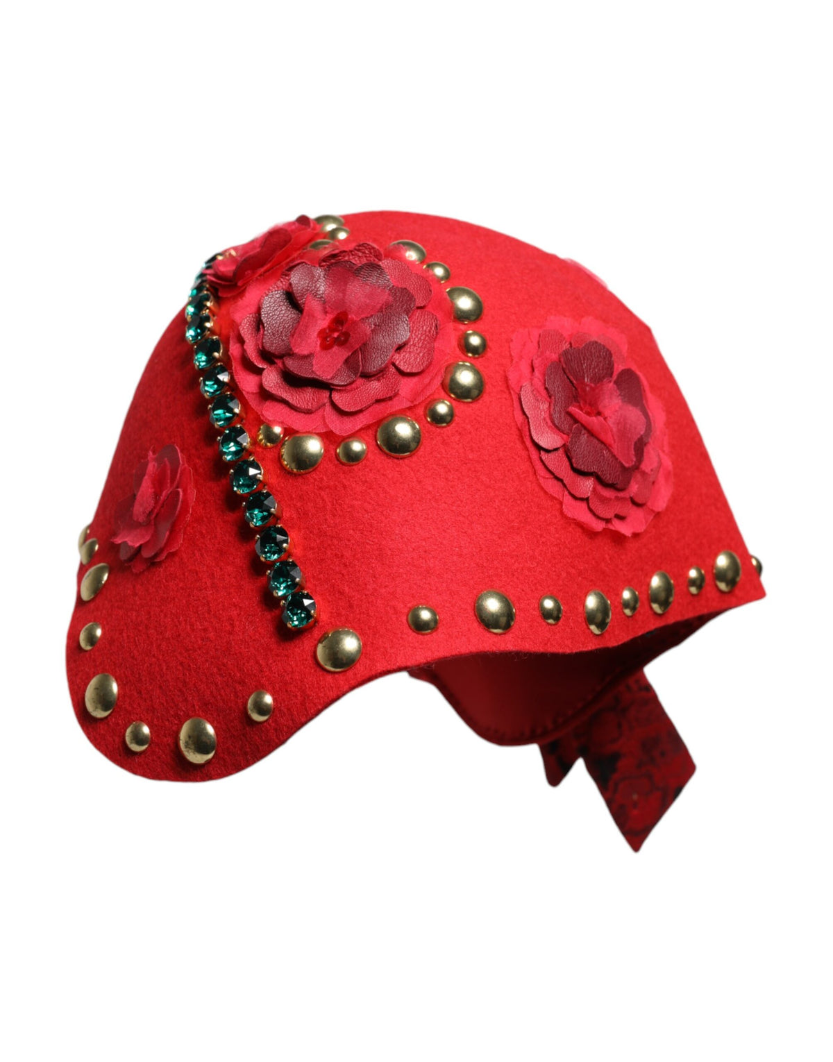 Dolce & Gabbana Cappello con cristalli, colore rosso, in seta e lana e cotone