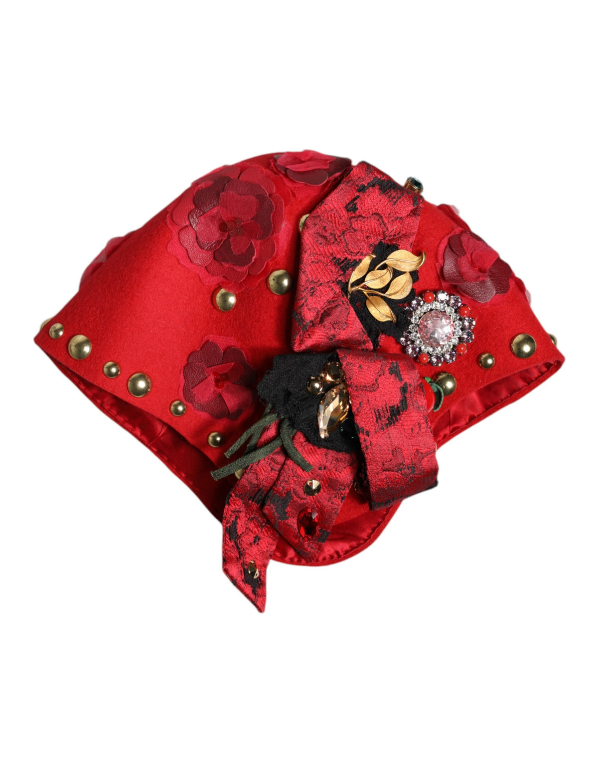 Dolce & Gabbana Cappello con cristalli, colore rosso, in seta e lana e cotone