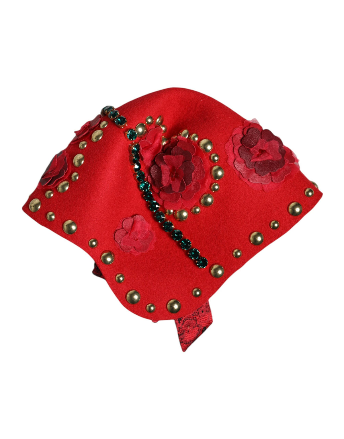 Dolce & Gabbana Cappello con cristalli, colore rosso, in seta e lana e cotone