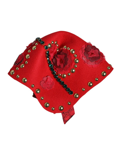 Dolce & Gabbana Cappello con cristalli, colore rosso, in seta e lana e cotone
