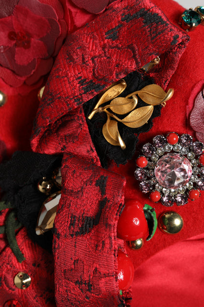 Dolce & Gabbana Cappello con cristalli, colore rosso, in seta e lana e cotone