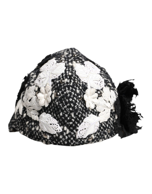 Dolce & Gabbana Schwarz-weißer Cloche-Hut mit Blumenverzierung