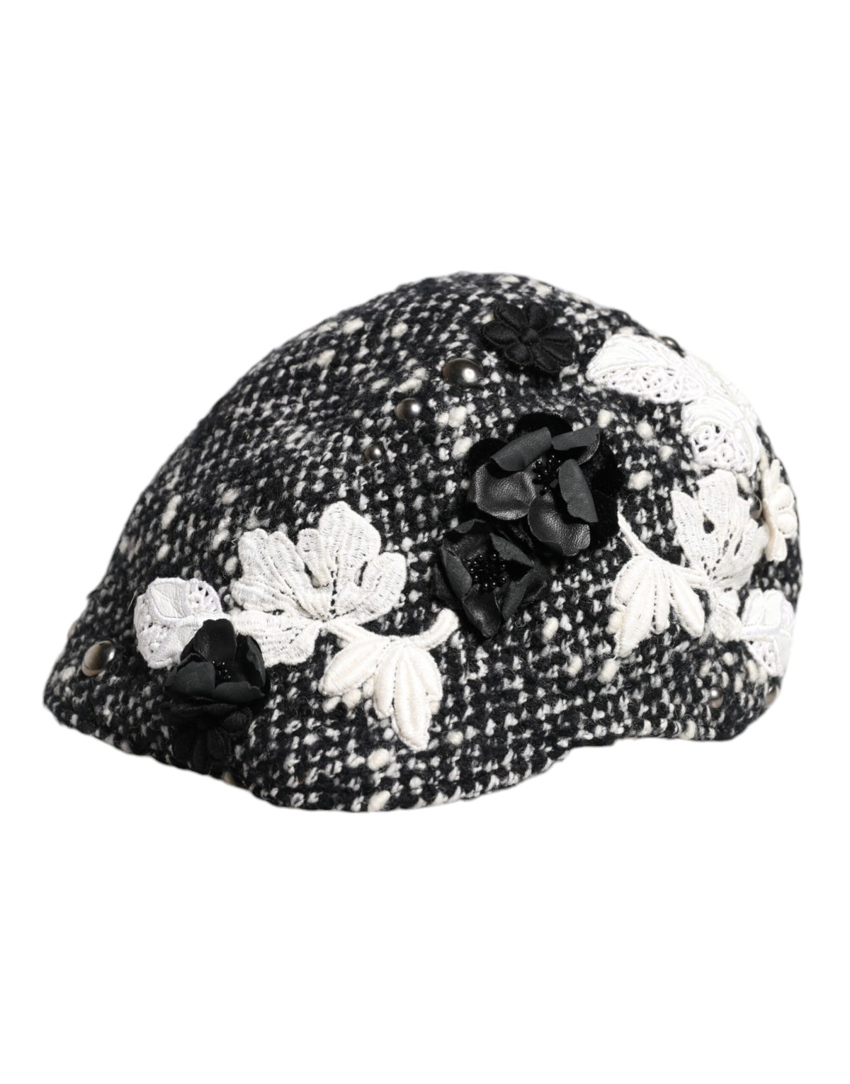 Dolce & Gabbana Schwarz-weißer Cloche-Hut mit Blumenverzierung