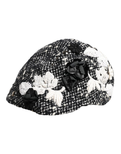 Dolce & Gabbana Schwarz-weißer Cloche-Hut mit Blumenverzierung