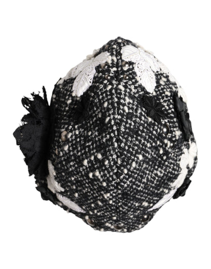 Dolce & Gabbana Cloche-Hut aus schwarzer Wolle mit weißer Blumenverzierung
