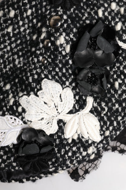 Dolce & Gabbana Cloche-Hut aus schwarzer Wolle mit weißer Blumenverzierung