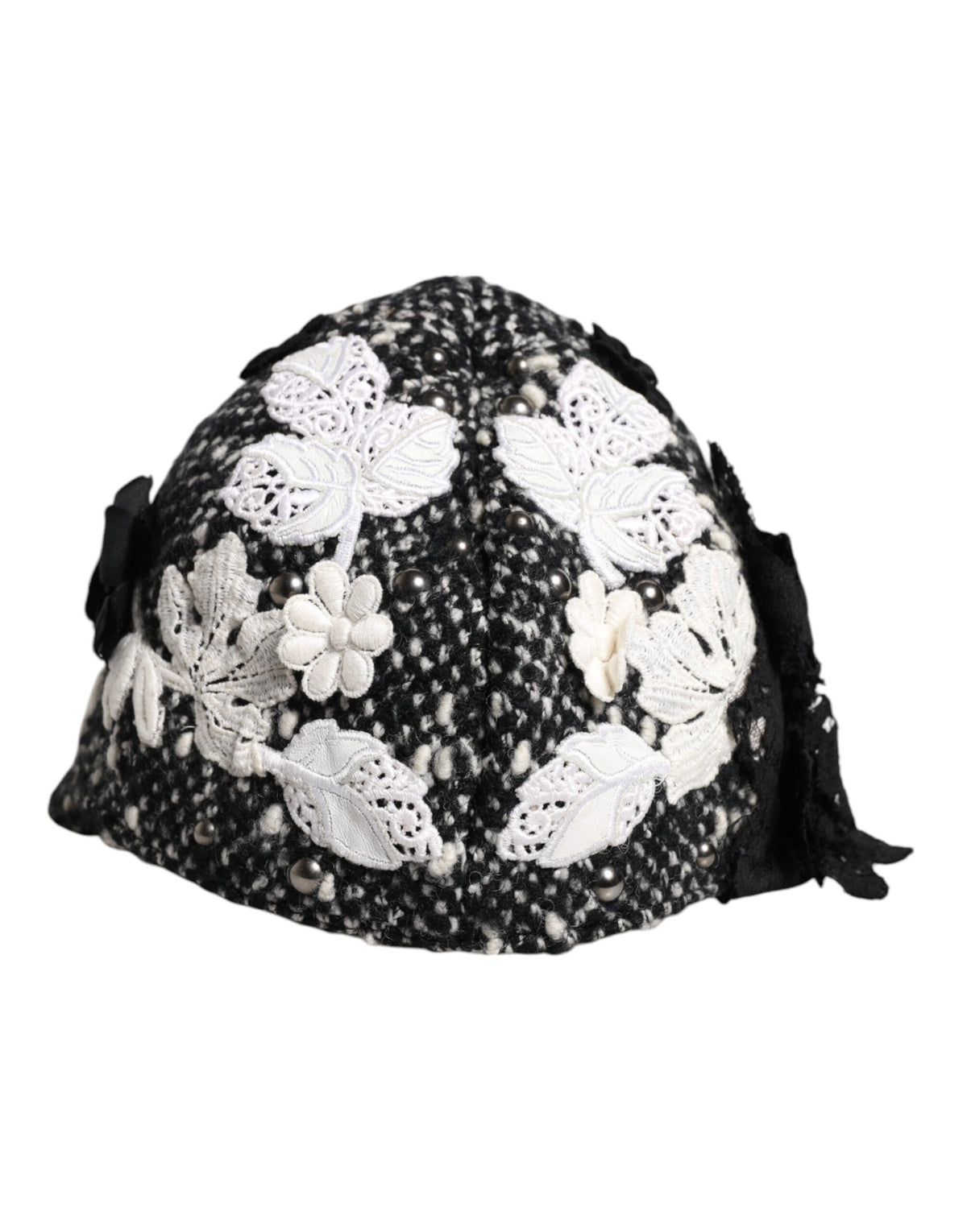 Dolce & Gabbana Schwarz-weißer Cloche-Hut mit Blumenverzierung