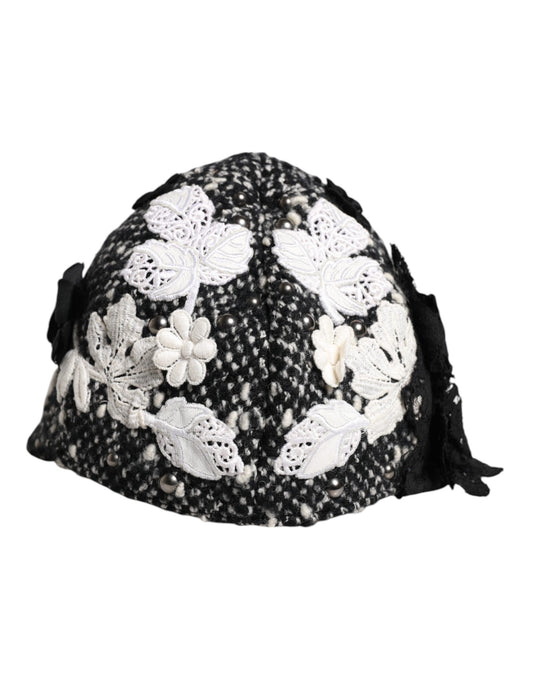 Dolce & Gabbana Schwarz-weißer Cloche-Hut mit Blumenverzierung