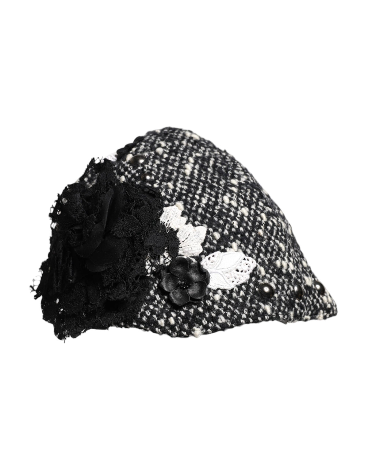 Dolce & Gabbana Schwarz-weißer Cloche-Hut mit Blumenverzierung