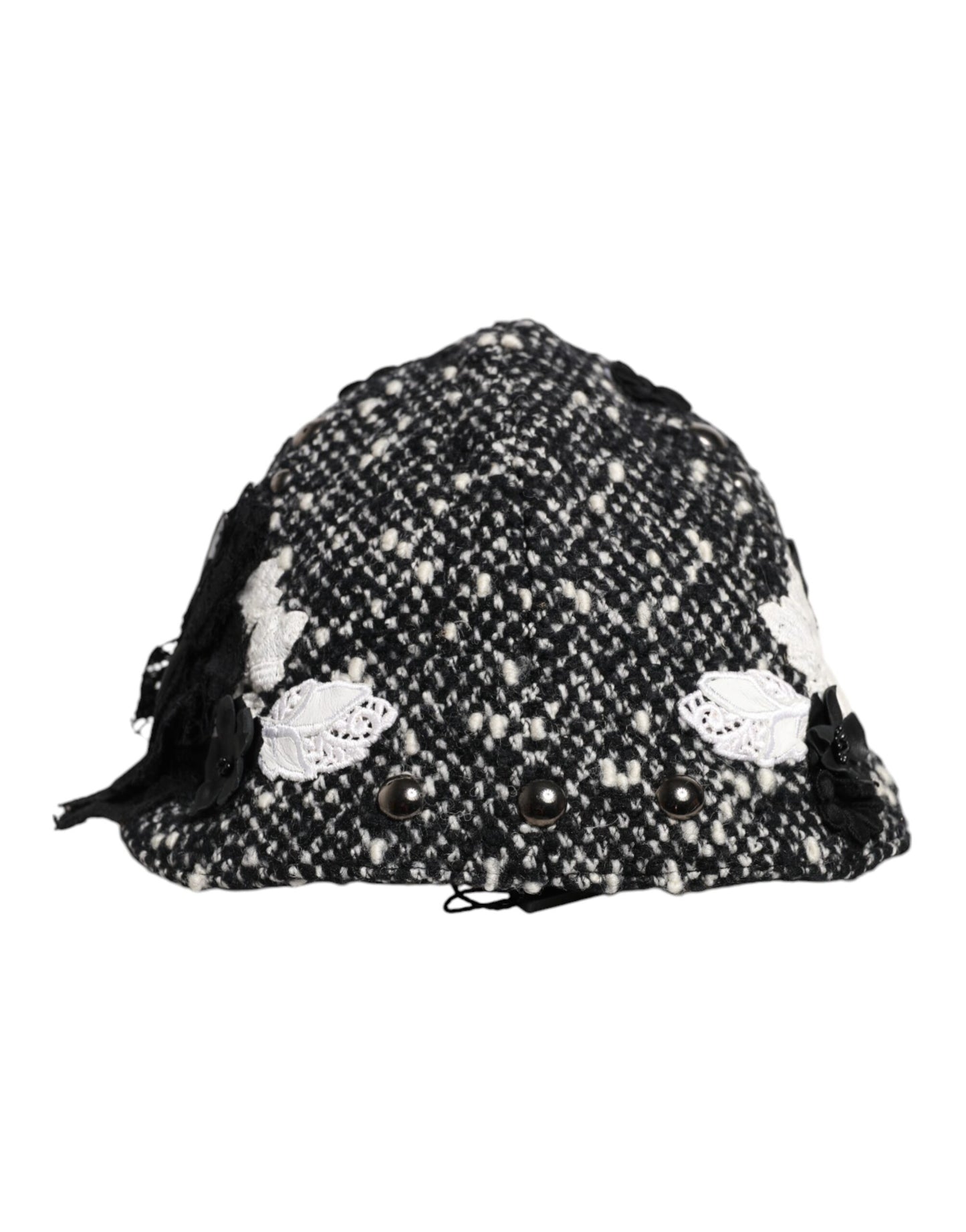 Dolce & Gabbana Cloche-Hut aus schwarzer Wolle mit weißer Blumenverzierung