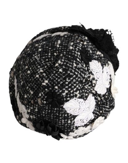 Dolce & Gabbana Cloche-Hut aus schwarzer Wolle mit weißer Blumenverzierung