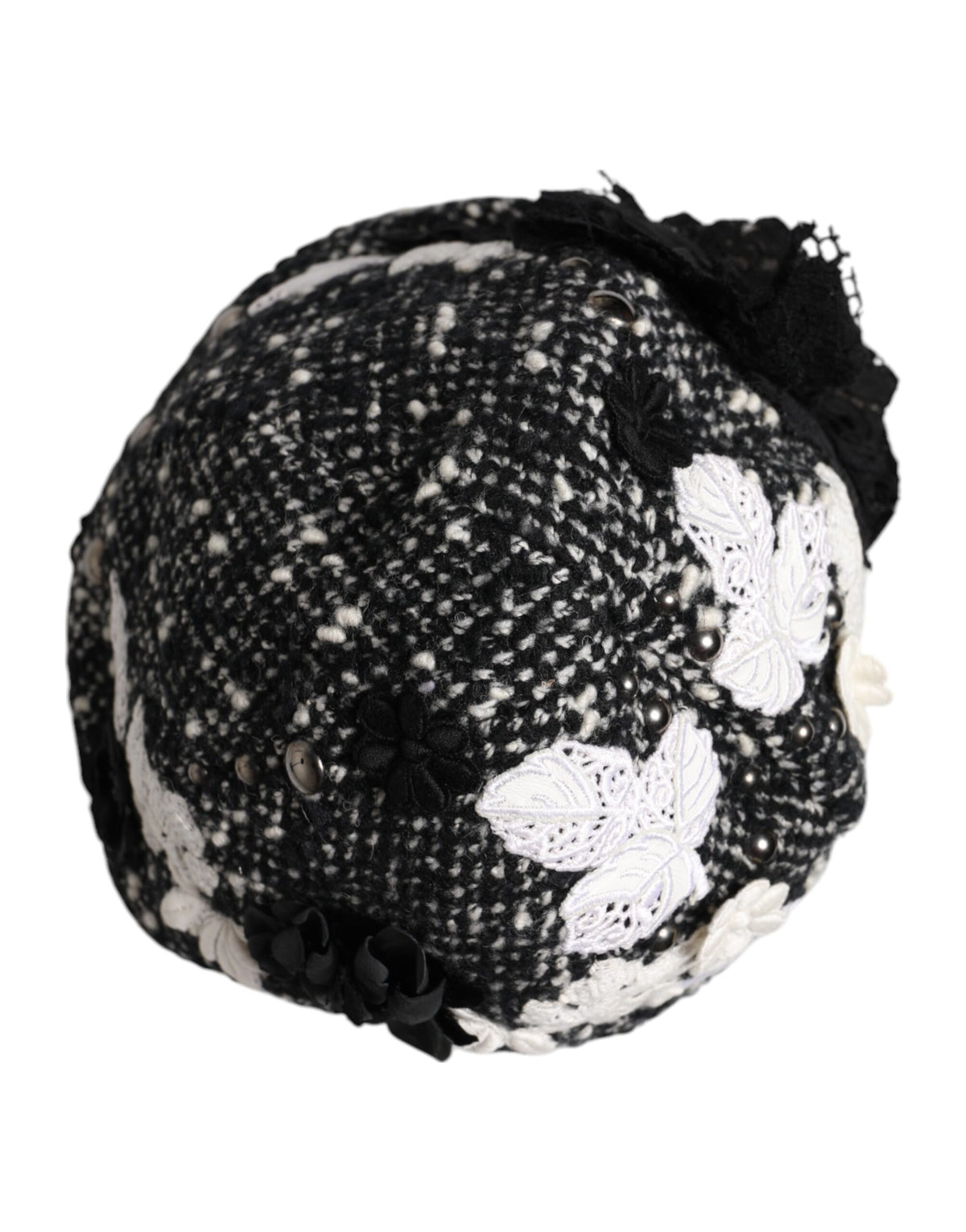 Dolce & Gabbana Schwarz-weißer Cloche-Hut mit Blumenverzierung