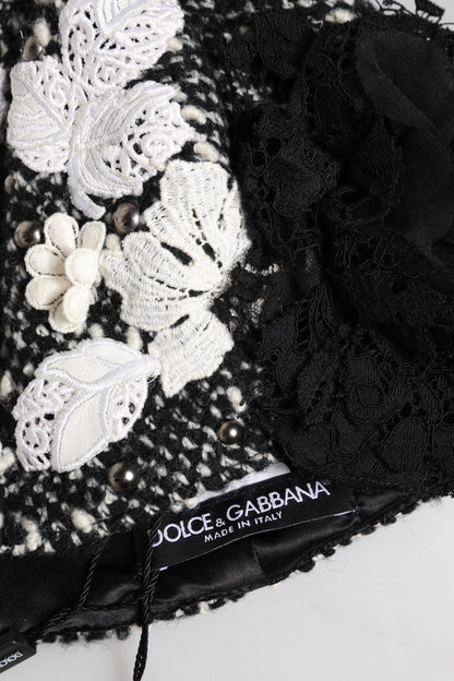 Dolce & Gabbana Cloche-Hut aus schwarzer Wolle mit weißer Blumenverzierung
