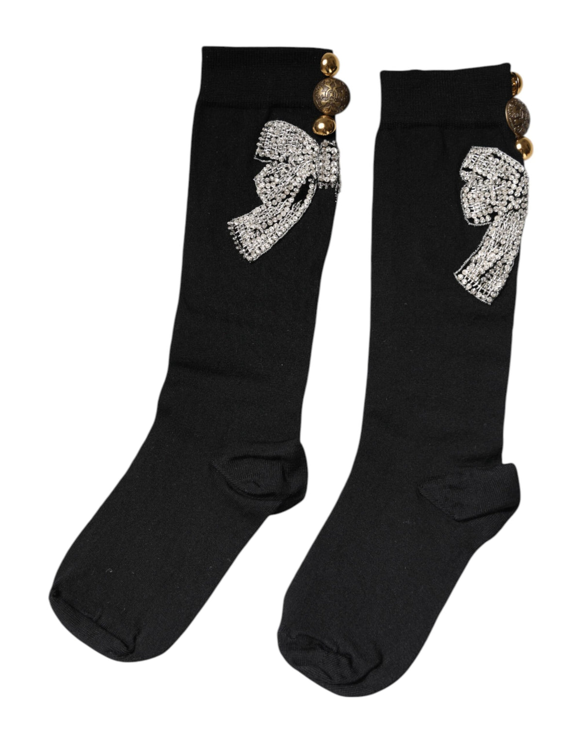 Dolce & Gabbana Calze con motivo floreale con cristalli nere in lana vergine e poliammide e fibra elasticizzata
