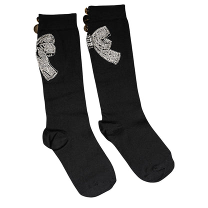 Dolce & Gabbana Schwarz gestrickte Socken mit floraler Kristall-Verzierung