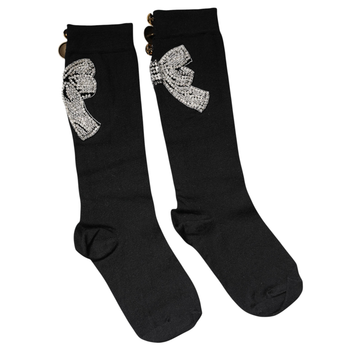 Dolce & Gabbana Calze con motivo floreale con cristalli nere in lana vergine e poliammide e fibra elasticizzata