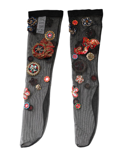 Dolce & Gabbana Schwarze Carretto Strümpfe mit Kristallen