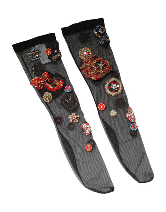 Dolce & Gabbana Schwarze Carretto Strümpfe mit Kristallen
