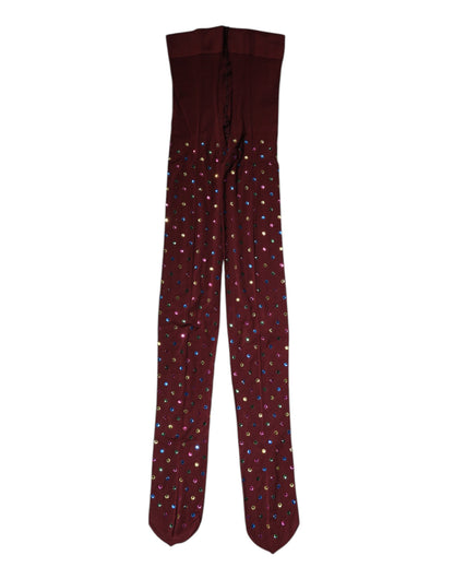 Dolce & Gabbana Kastanienbraune Nylon Strumpfhose mit Kristallverzierung