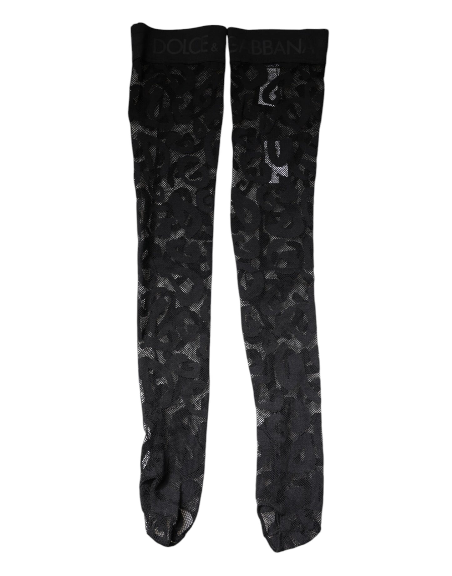 Dolce & Gabbana Schwarze florale Spitze Baumwoll-Stretchstrümpfe Socken