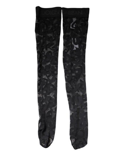Dolce & Gabbana Schwarze florale Spitze Baumwoll-Stretchstrümpfe Socken