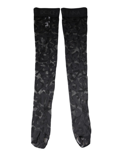 Dolce & Gabbana Schwarze florale Spitze Baumwoll-Stretchstrümpfe Socken