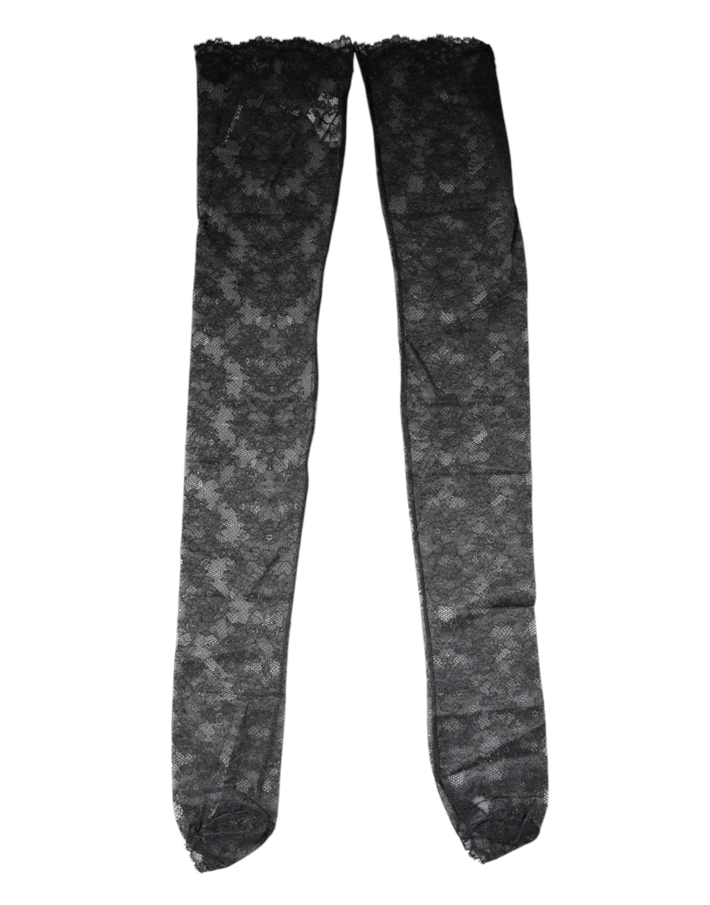 Dolce & Gabbana Schwarze florale Spitze Baumwoll-Stretchstrümpfe Socken