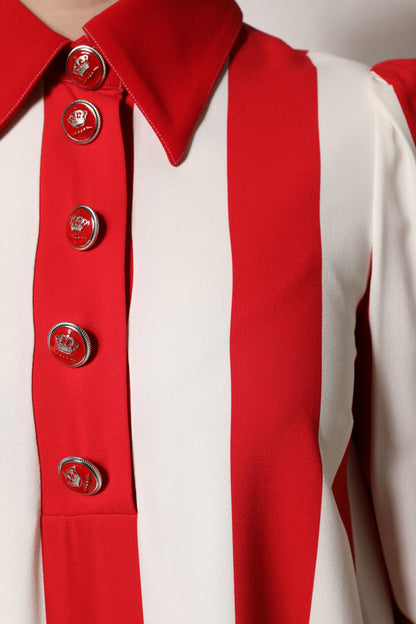 Dolce & Gabbana Weiß-rot gestreiftes langärmeliges Minikleid