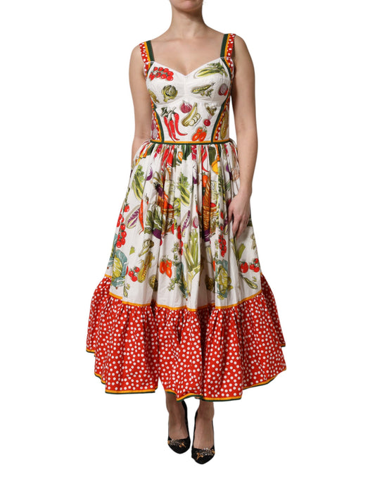 Dolce & Gabbana Weißes A-Linien-Kleid mit Gemüseprint