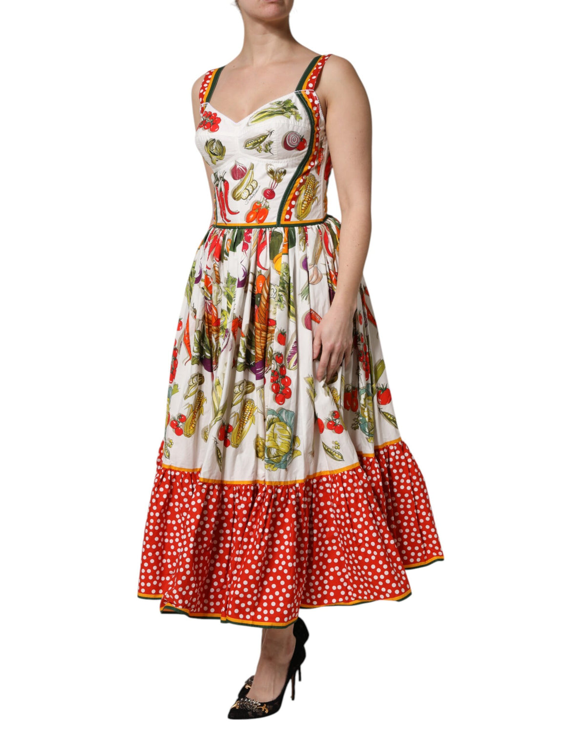 Dolce & Gabbana Weißes A-Linien-Kleid mit Gemüseprint