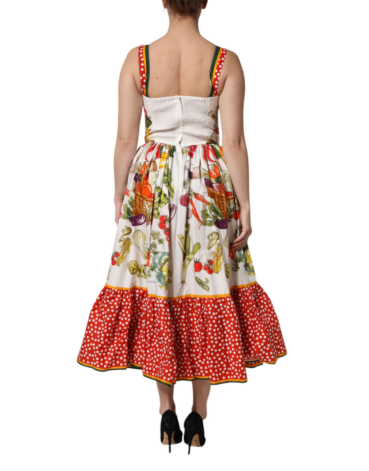 Dolce & Gabbana Weißes A-Linien-Kleid mit Gemüseprint