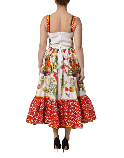 Dolce & Gabbana Weißes A-Linien-Kleid mit Gemüseprint