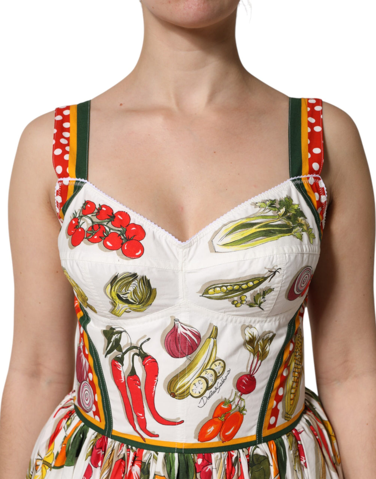 Dolce & Gabbana Weißes A-Linien-Kleid mit Gemüseprint