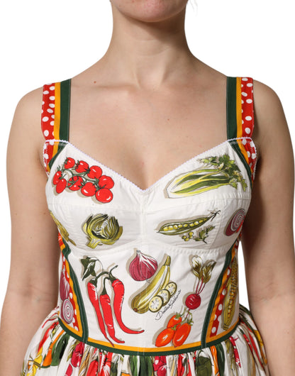 Dolce & Gabbana Weißes A-Linien-Kleid mit Gemüseprint