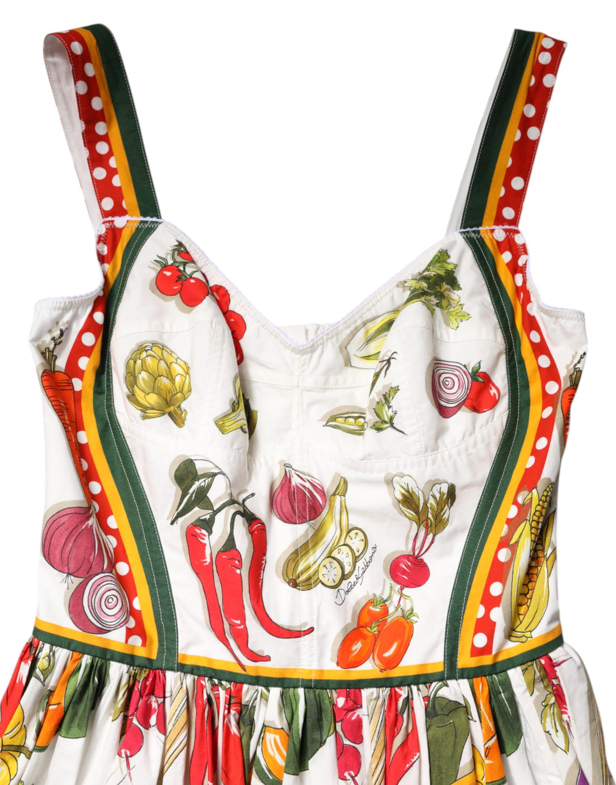 Dolce & Gabbana Weißes A-Linien-Kleid mit Gemüseprint