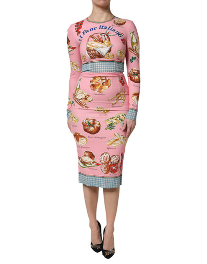 Dolce & Gabbana Abito midi a tubino dalla linea aderente con stampa rosa in seta e fibra elasticizzata