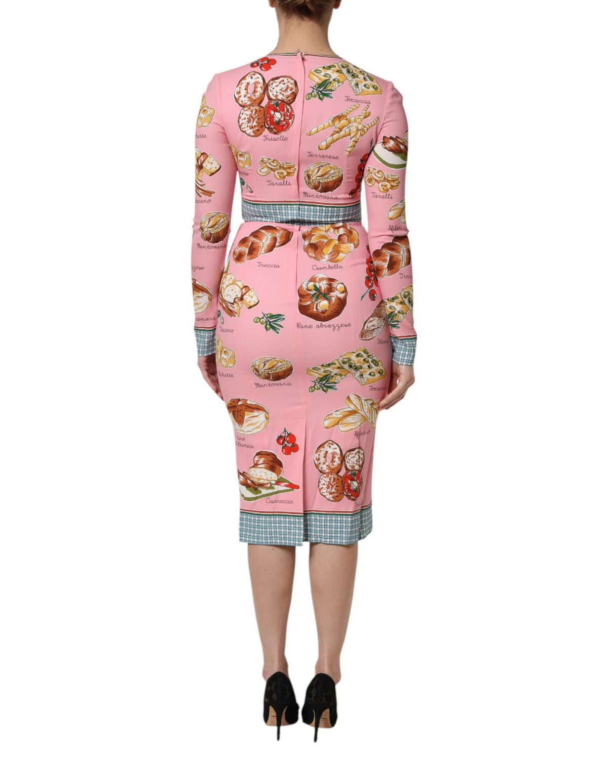 Dolce & Gabbana Abito midi a tubino dalla linea aderente con stampa rosa in seta e fibra elasticizzata