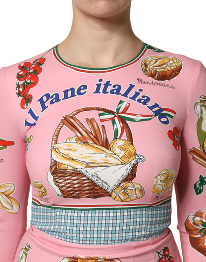 Dolce & Gabbana Abito midi a tubino dalla linea aderente con stampa rosa in seta e fibra elasticizzata