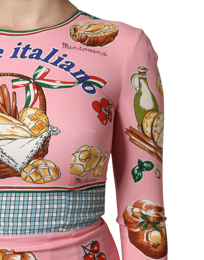 Dolce & Gabbana Abito midi a tubino dalla linea aderente con stampa rosa in seta e fibra elasticizzata