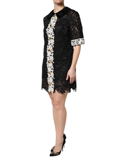 Dolce & Gabbana Schwarzes verziertes Spitzen-Minikleid