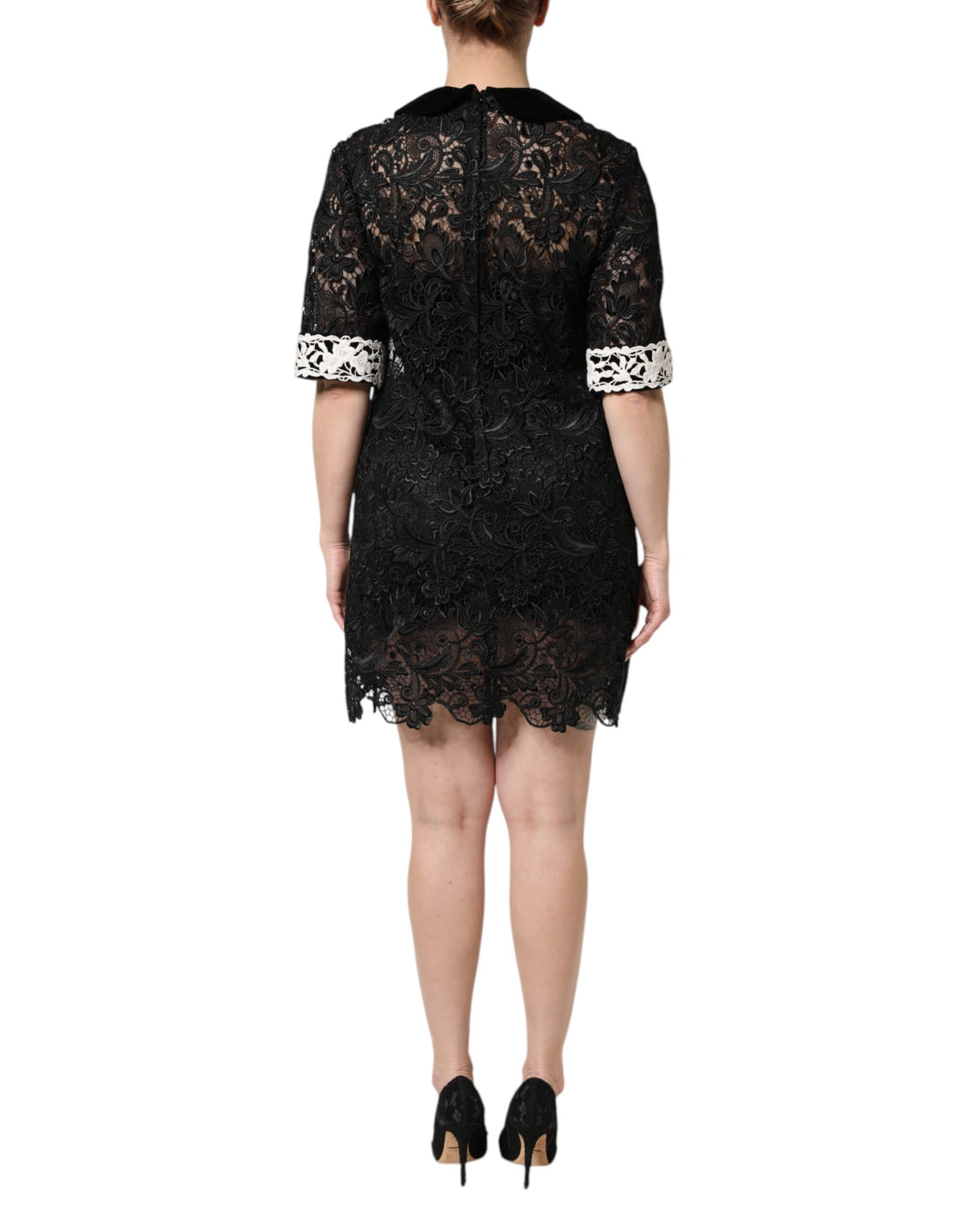 Dolce & Gabbana Schwarzes verziertes Spitzen-Minikleid