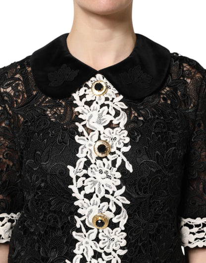 Dolce & Gabbana Schwarzes verziertes Spitzen-Minikleid