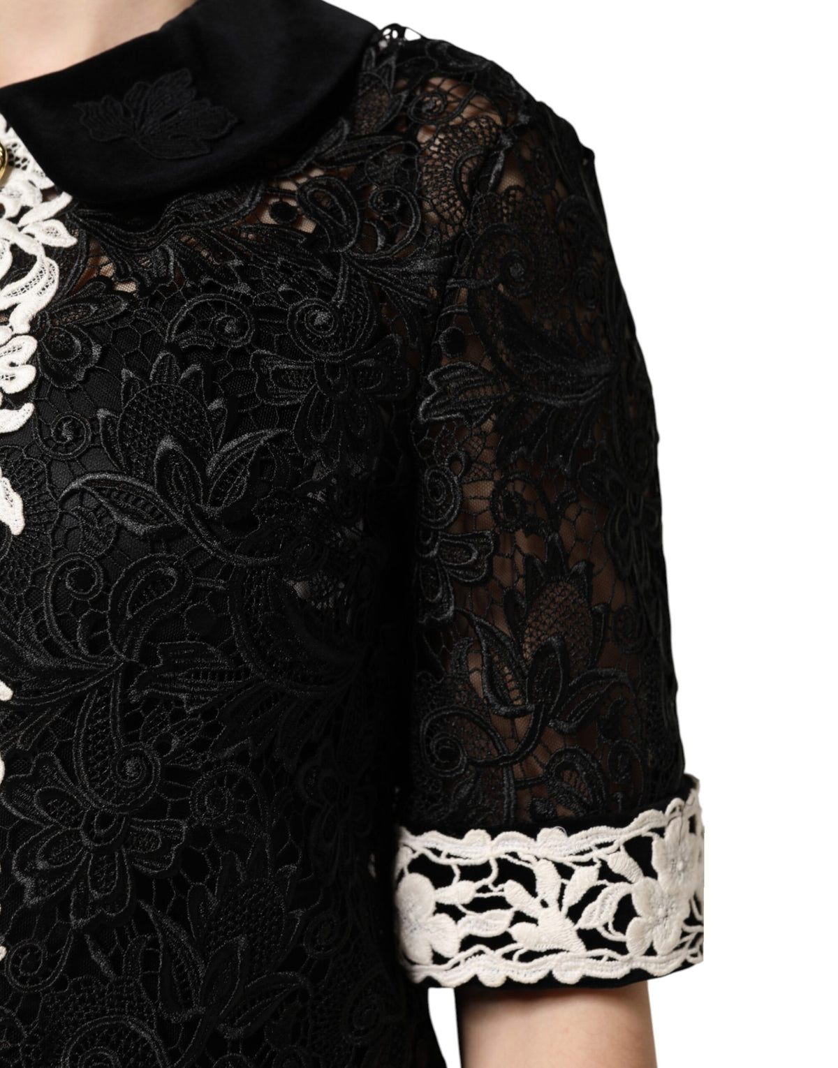 Dolce & Gabbana Schwarzes verziertes Spitzen-Minikleid