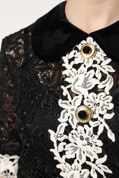 Dolce & Gabbana Schwarzes verziertes Spitzen-Minikleid