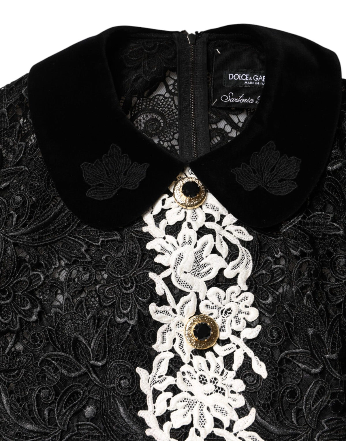Dolce & Gabbana Schwarzes verziertes Spitzen-Minikleid