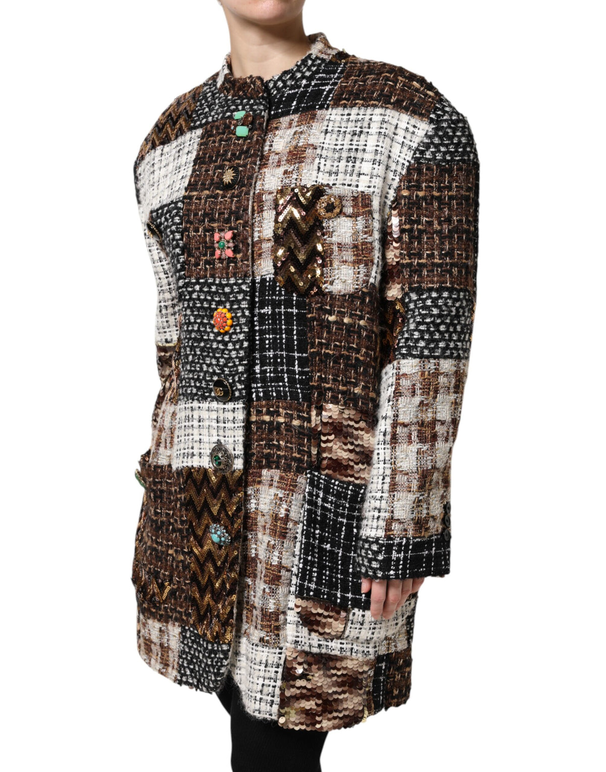 Dolce & Gabbana Mehrfarbige Patchwork-Jacke mit Knopfleiste