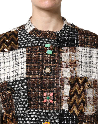 Dolce & Gabbana Mehrfarbige Patchwork-Jacke mit Knopfleiste