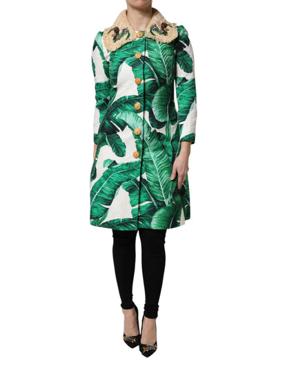Dolce & Gabbana Multicolor Trenchcoat Jacke mit Blattdruck und Verzierungen