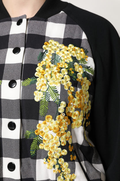 Dolce & Gabbana Schwarz Weiß Karo Floral Button Down Jacke